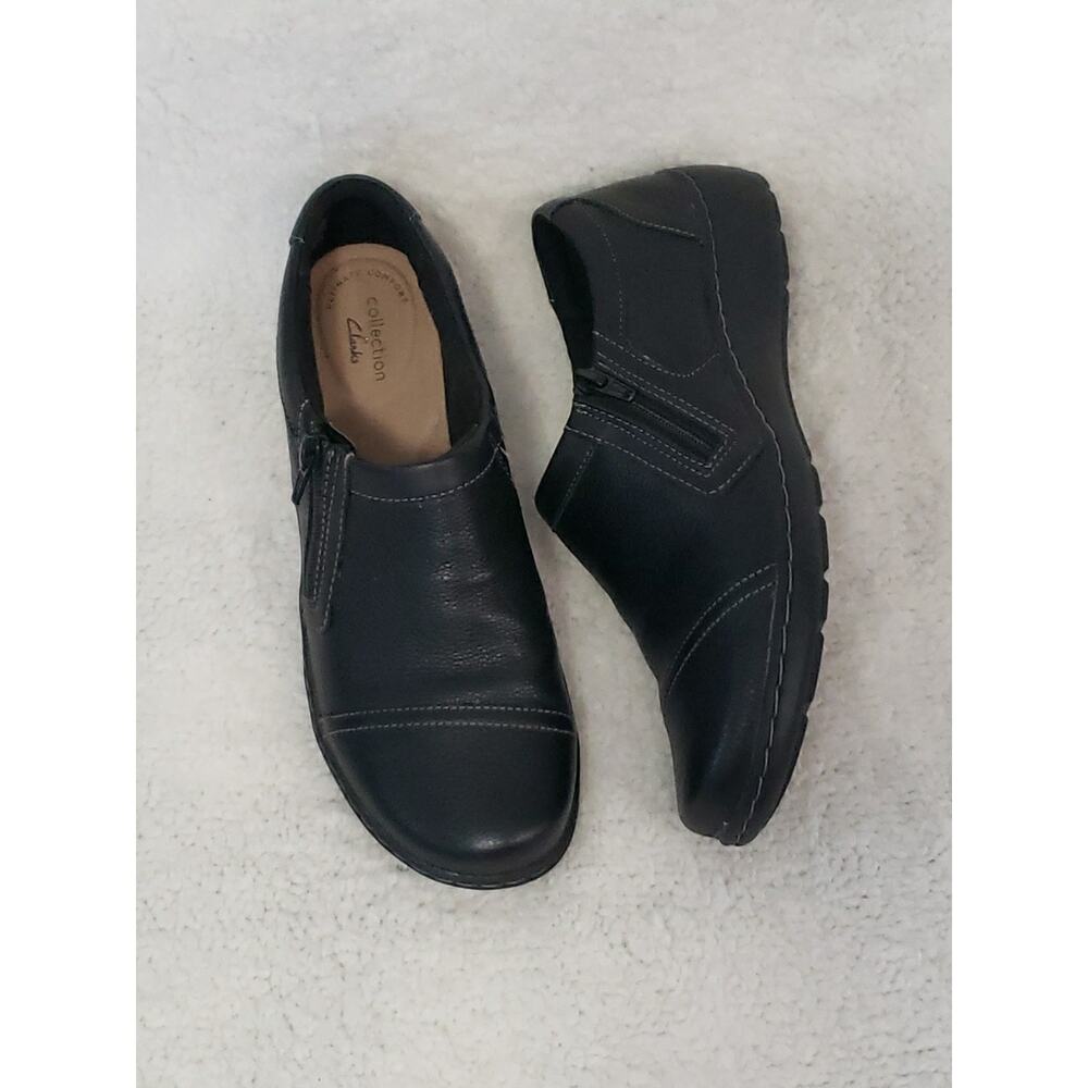 Clarks Collection Loafer Shoes Women Sz 8.5 M Black Leather Zip Ultimate Comfort